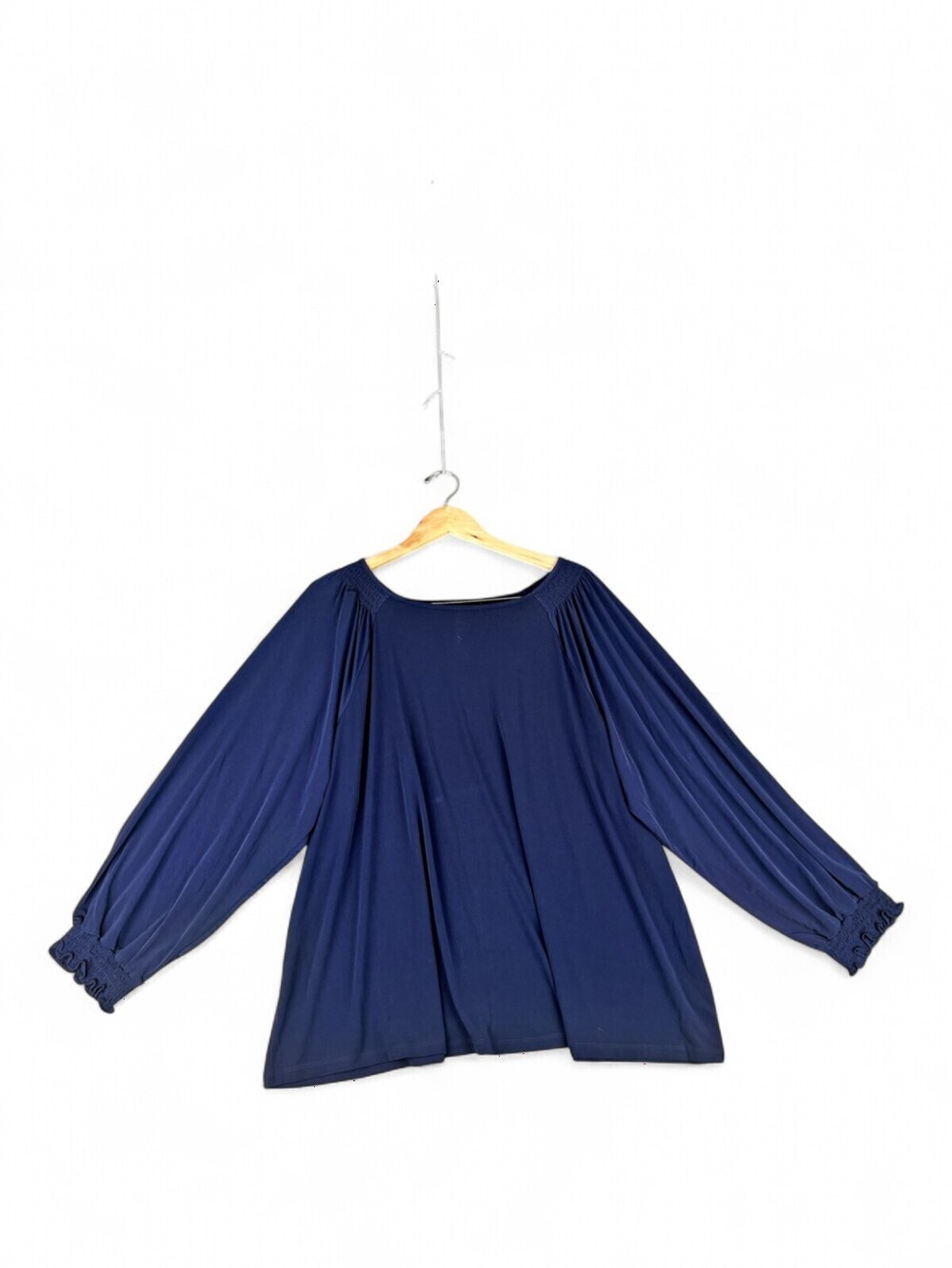 Lane Bryant Plus Size 26 Navy Smocked Neck & Sleeve Peasant Blouse